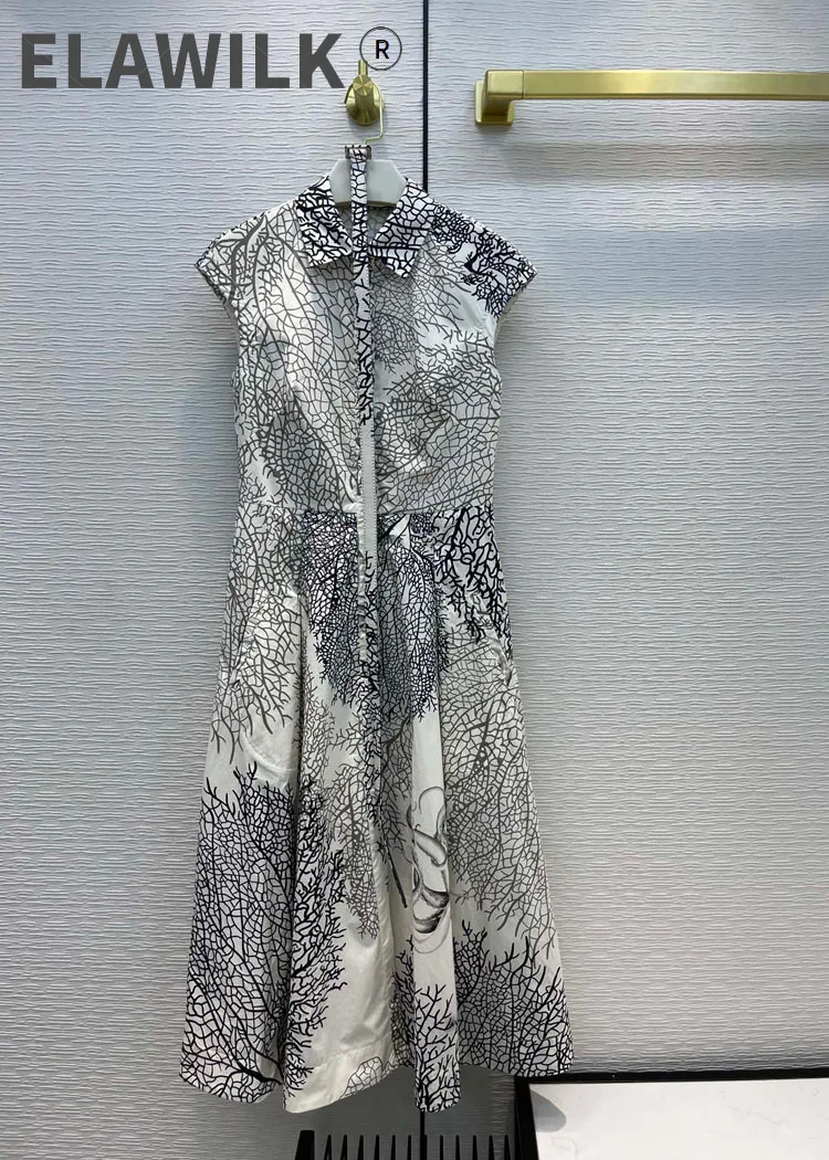 

Женское платье с высокой талией, роскошное Брендовое плиссированное платье с изысканным принтом, объемным вырезом, отложным воротником и в...