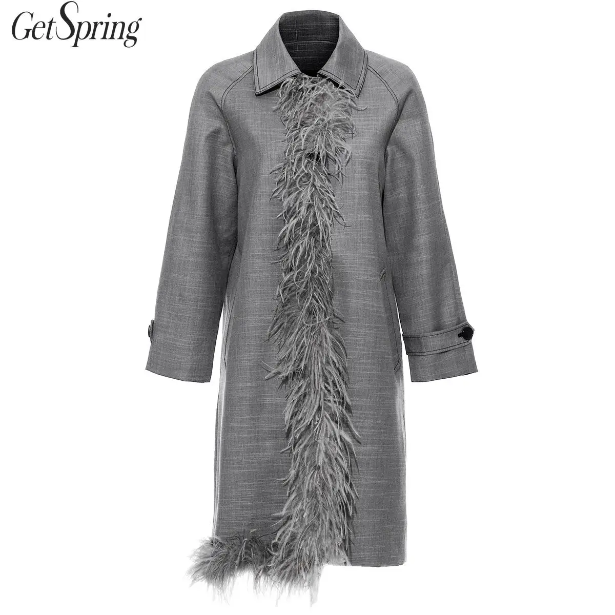 GETSPRING женское пальто женские лоскутное шитье длинное асимметричное серое