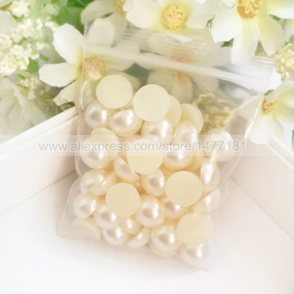 50 шт. белый цвет слоновой кости 12 мм полукруглый жемчуг плоская задняя часть