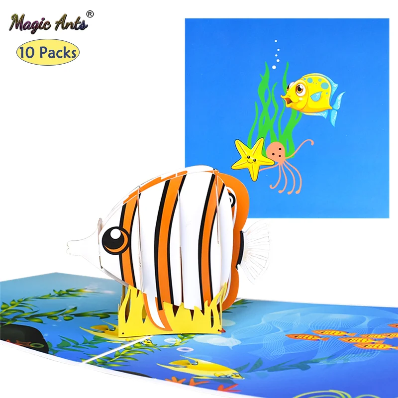 

10 Pack 3D Fish Pop-Up Animal Card Birthday Card for All Occasions Kids Greeting Cardswith Envelope