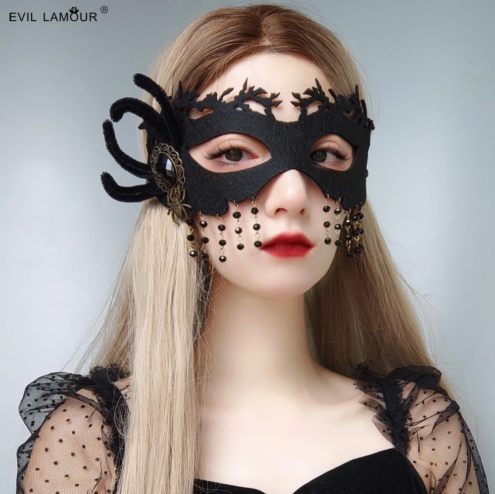 

Fashion Black Pendant Mask with Spider Accessories Sexy Women Masquerade Costume Nightclub Queen Female Eye Masks for Halloween