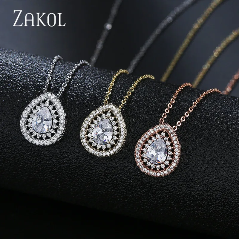ZAKOL Classic Micro Mosaic Cubic Zirconia Drop Stud Earrings Pendant Set Bridal Jewelry Women Wedding Anniversary Gift FSSP3028 | Украшения