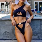 Бикини на одно плечо In-X, купальник с высоким вырезом и пряжкой, сексуальные стринги, купальный костюм с вырезами, белый купальник с пуш-апом для женщин, 2020