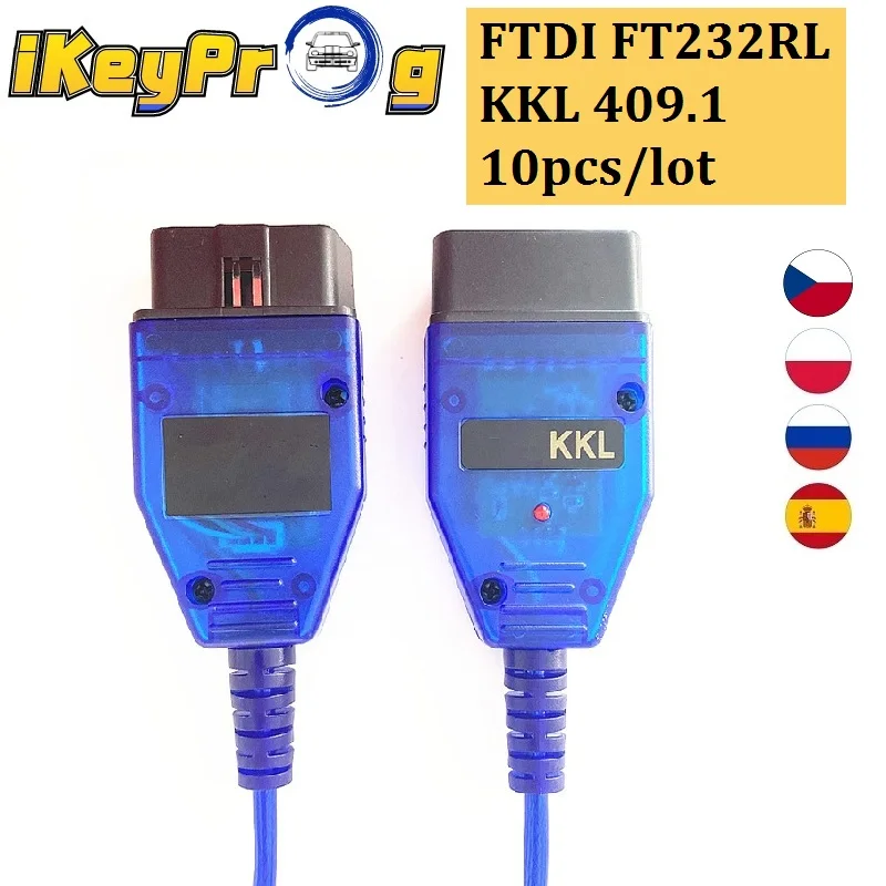 10 шт./лот KKL USB кабель FT232RL 409 VAG COM VAGCOM 1 OBD2 II диагностический сканер для