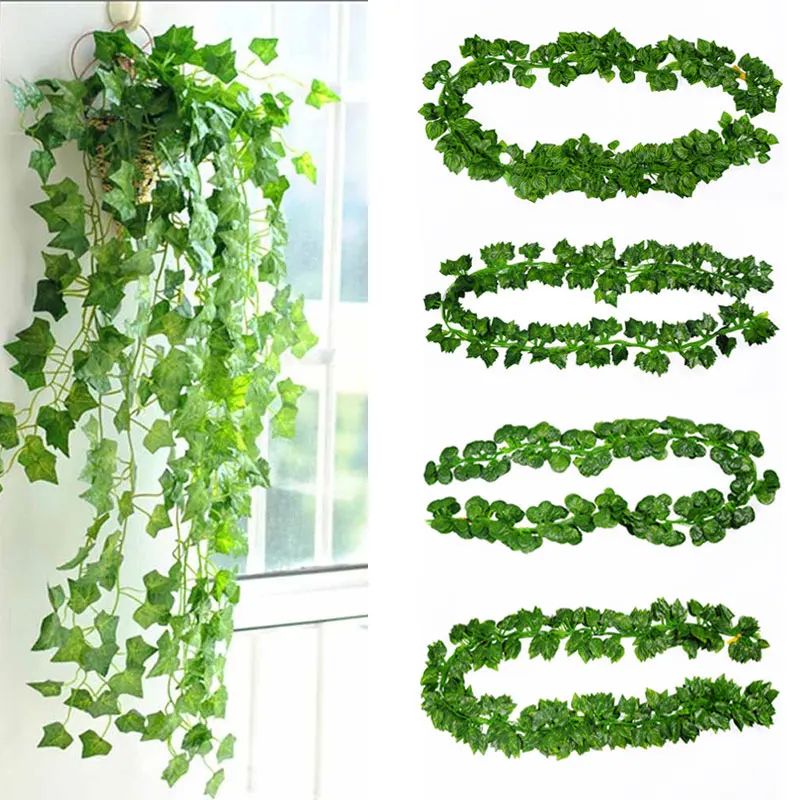 

1pcs Artificial Ivy Leaf Vine Green Leaves Hanging Garland Fake Foliage Flowers Home Kitchen Garden Office Wedding Wall Decor