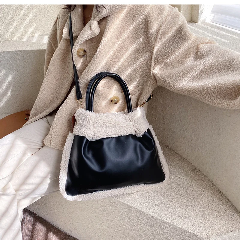 Женская сумка через плечо из овечьей кожи Большая вместительная кашемира и плюша