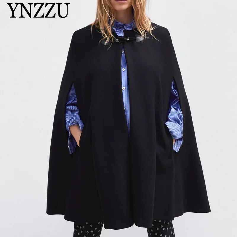 Женская зимняя накидка с карманами YNZZU YO985 черная свободная женская без рукавов