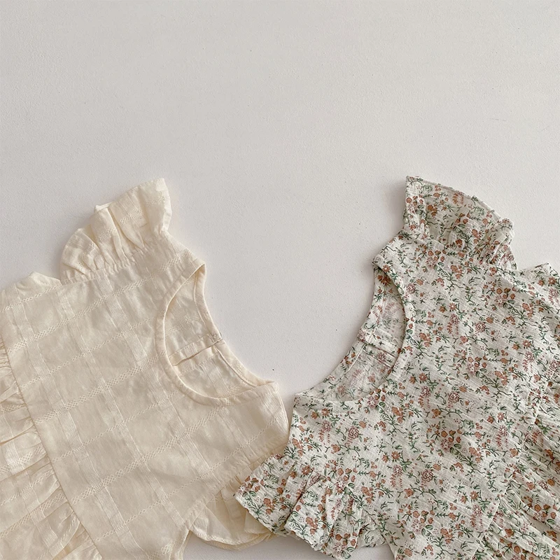 

2021Newborn Baby Girl Romper Summer Small Floral Casual Fashion Ruffle Sleeves Children Clothes Infant Cute Solid Color Outfits