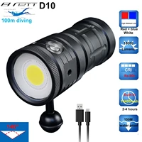 professional led diving flashlight 18000lumens cob tactical torch ipx8 waterproof video camera light white blue red fill light