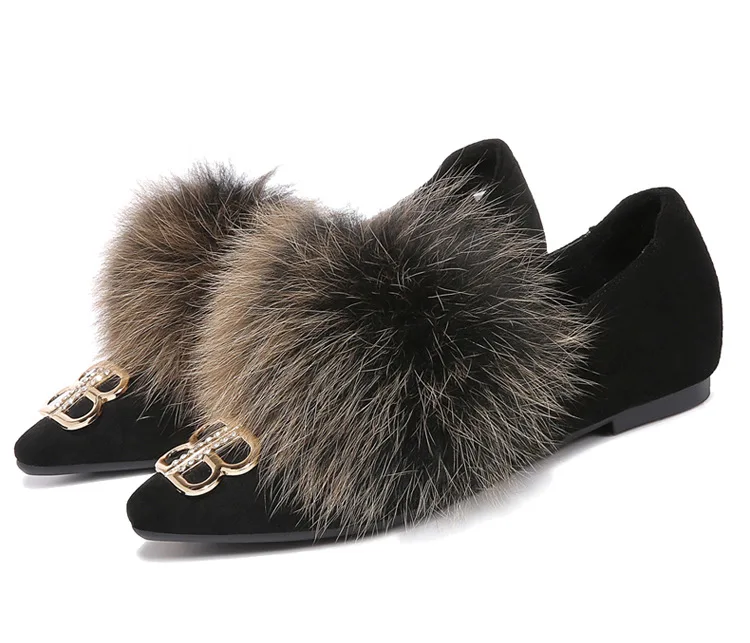 Женские туфли MOOLECOLE новинка модная женская обувь из лисьего меха с острым носком