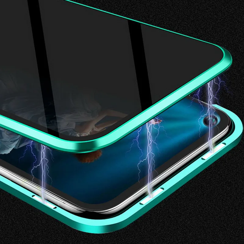360 ° анти-ползучий магнитный металлический чехол для huawei Honor 20 20Pro закаленное стекло чехол Чехол Coque