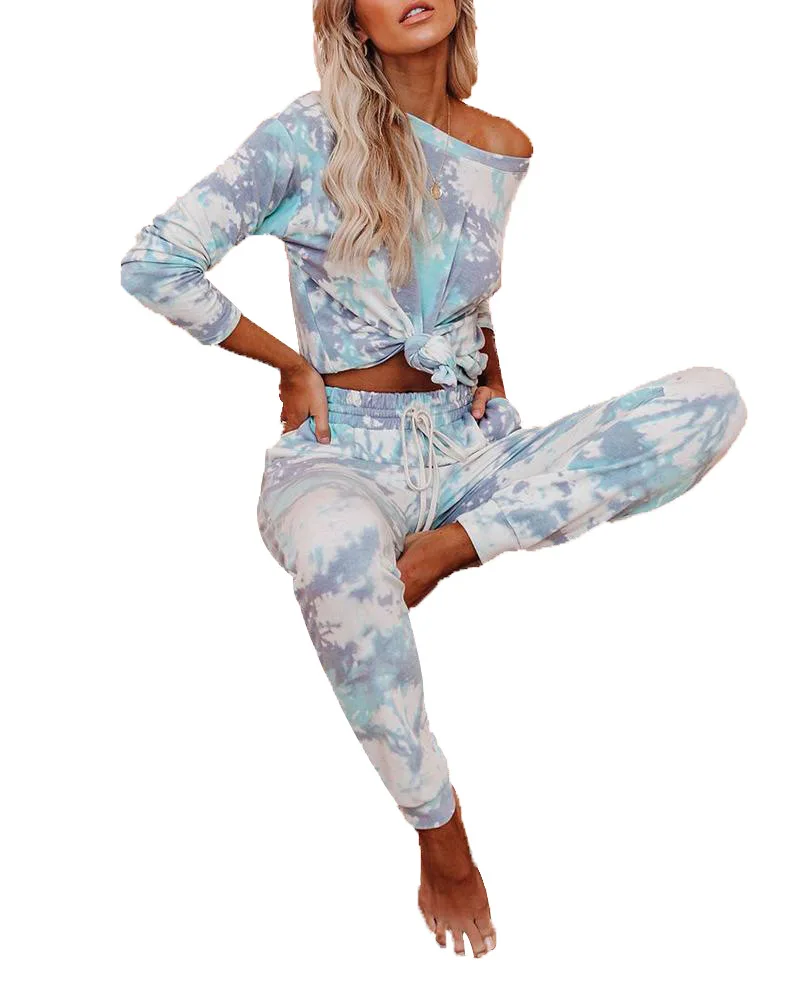 

Hot Autumn Fashion Print Tie-Dyed European Style Ladies Casual Home Suit Pajamas