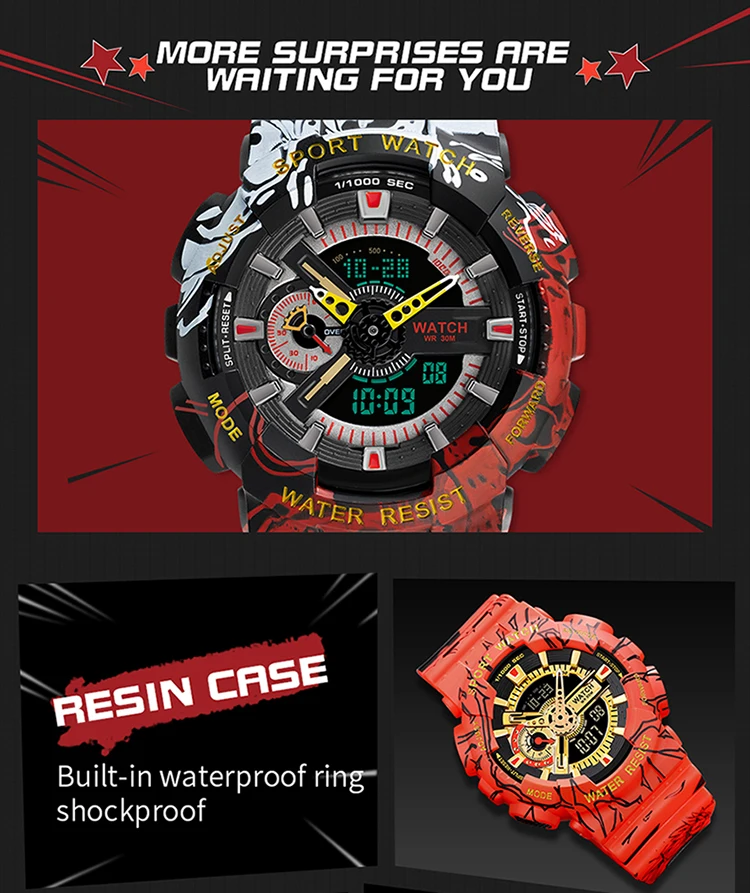 BASID One Piece Men's Sports Watch Waterproof Top Brand Luxury Wristwatches Gifts G Style Digital Clocks Shock Gentleman Fashion