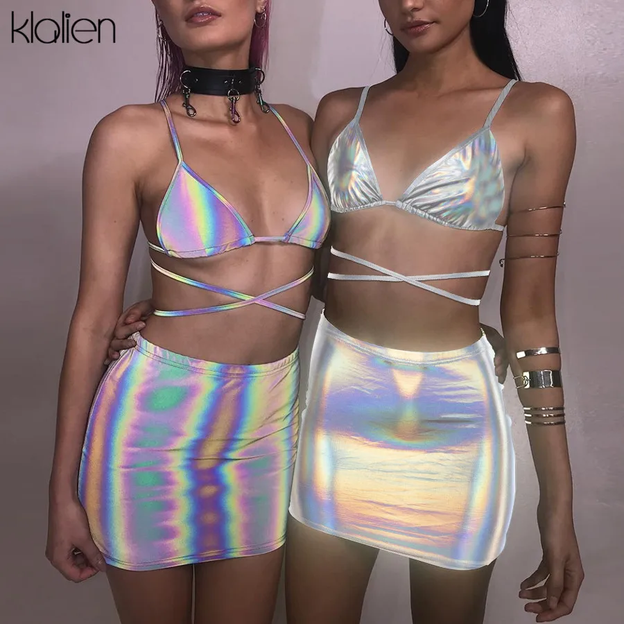 KLALIEN 2019 новинка женский модный сексуальный комплект из двух предметов серебряный