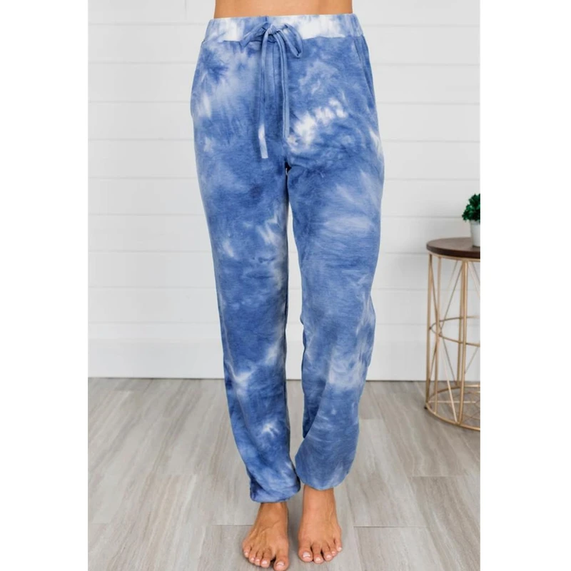 

WEPBEL Trousers Women's Casual Tie-Dye Printed Loose Trousers Summer Fashion Lace-up High Waist Pencil Pants