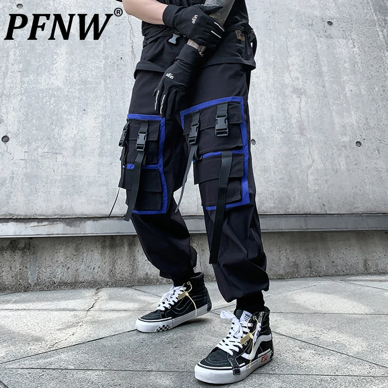 

Брюки-карго PFNW мужские в стиле хип-хоп, джоггеры, уличная одежда, шаровары с лентами, черные штаны, одежда для инструментов, 12x01004, осень 2021