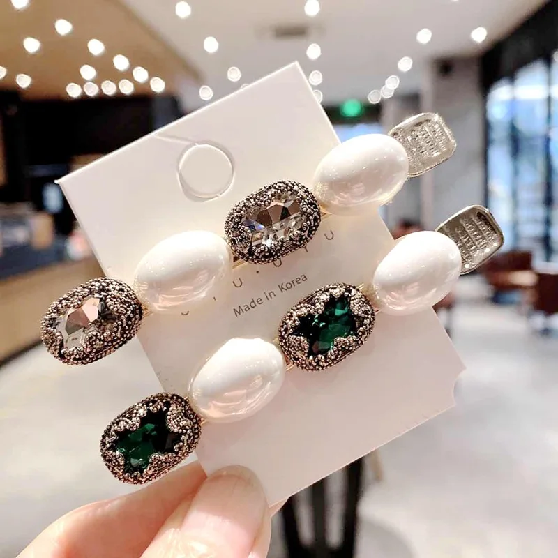 

High Quality Elegant Luxury Bling Pearl Button Women Hair Clip Hairband Bobby Pin Barrette Hairpins Headdress Beauty Accessories