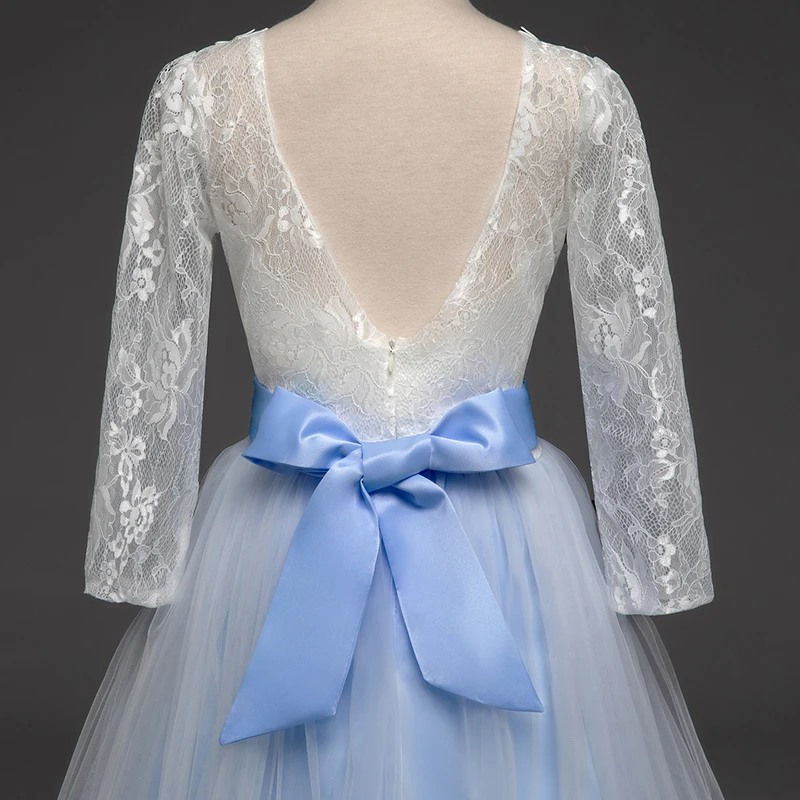 Платье принцессы с длинным рукавом для девочек кружевное платье аппликацией