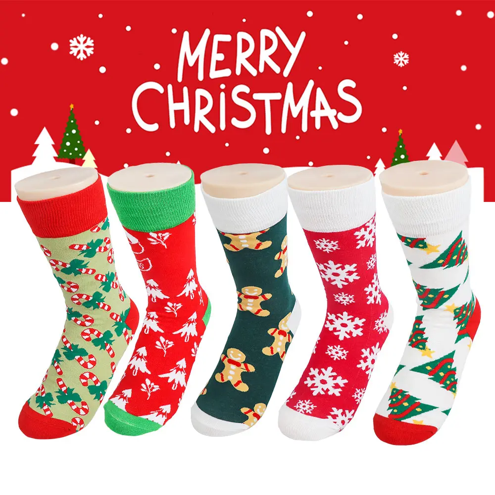 Хлопковые носки унисекс с мультяшным рисунком трубы узором в виде снежинок и