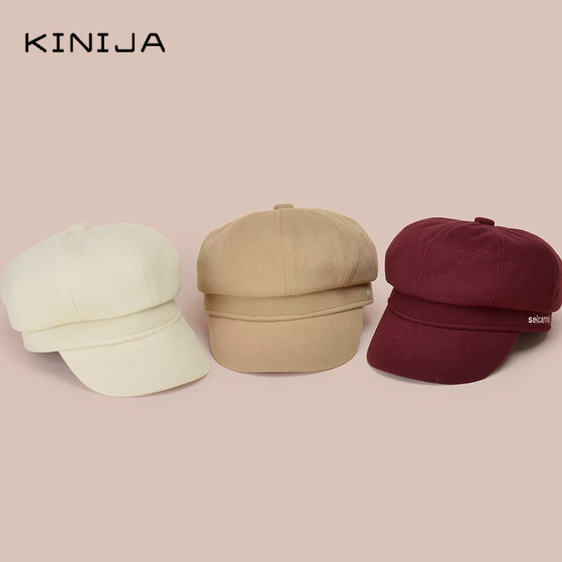 Осенне зимний Ретро берет одноцветная Кепка с вышитыми буквами восьмиугольная