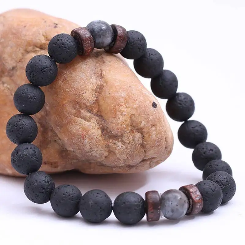 

Volcanic Stone Bracelet for Men Lava Wooden 8mm Beads Bracelet Tibetan Buddha Wrist Chain Women Men's Jewelry Gift Bracelets