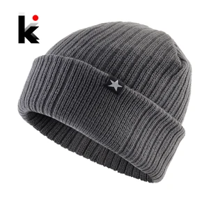 Winter Hats For Men Knitted Wool Solid Color Beanie Hat Men's Warm Skullies Cap Knitting Doulbe Laye in USA (United States)