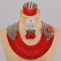 fabulous opaque red crystal nigerian traditional wedding african beads jewelry set free shipping dsj 01