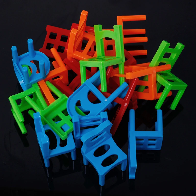 Kids Educational Family Game 18pcs Mini Chair Balance Blocks Toy Plastic Assembly Stacking Chairs Balancing Training Toys | Игрушки и