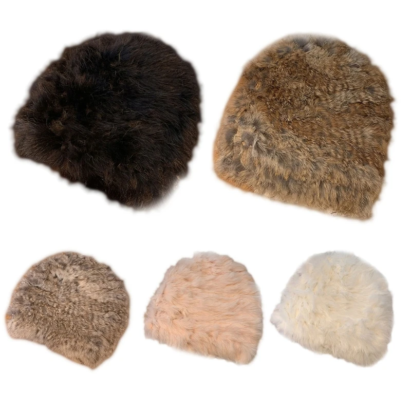 

L5YA Rabbit Fur Hats Vintage Kawaii Casual Ear Protection Outdoor Fashion Female