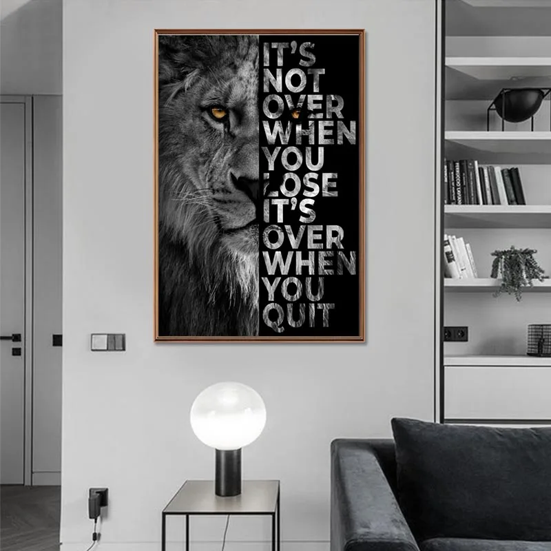 

Animal Wall Decoration Painting Lion Poster Inspirational Phrase Text Canvas HD Print Home Bedroom Office Wall Decoration Mural