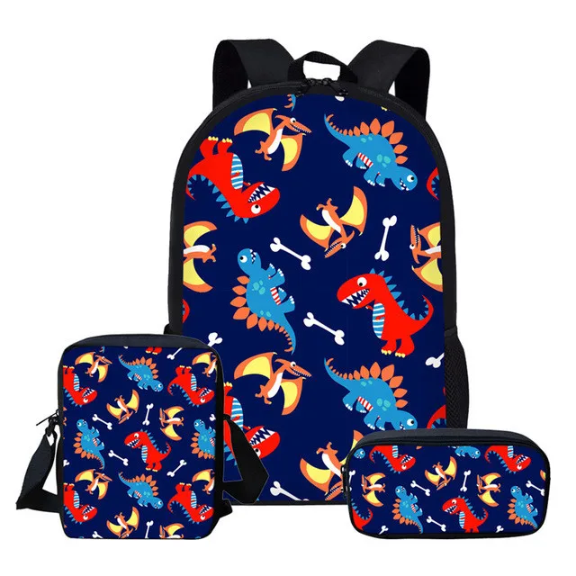 HaoYun 3PCs/Set Kids School Bag Cartoon Dinosaur Pattern Bckpack Kawaii Animal Design Students Backpack/Flaps Bag/Pen Bags