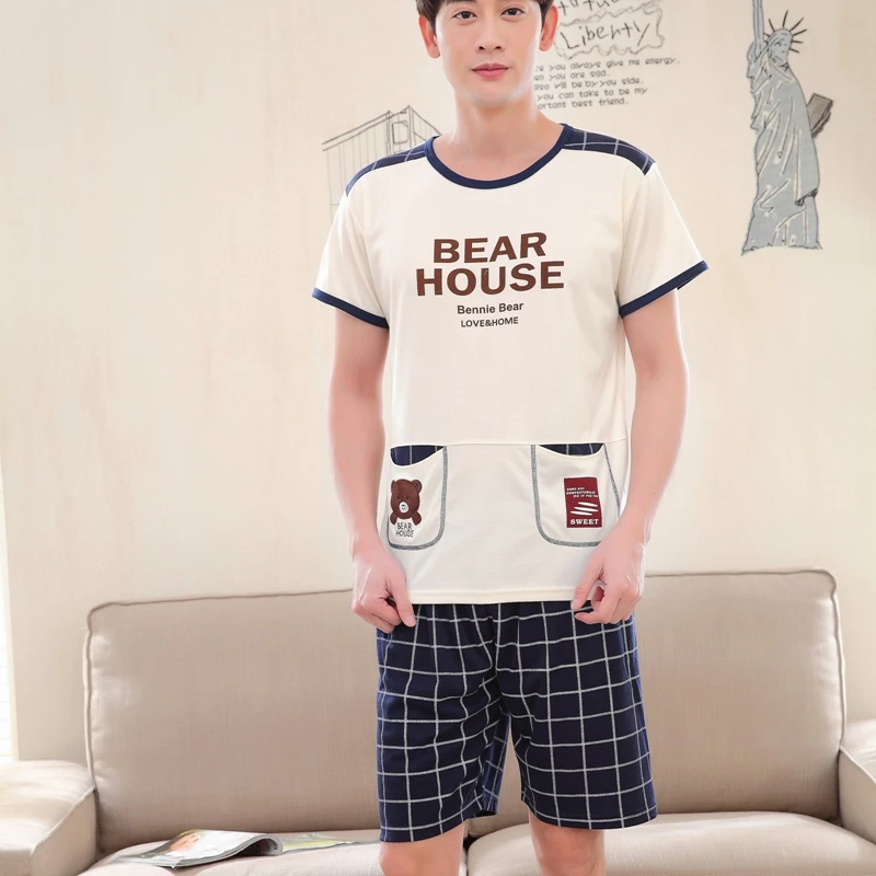 Повседневный пижамный комплект из хлопка с рисунком для мужчин коллекция 2018 года