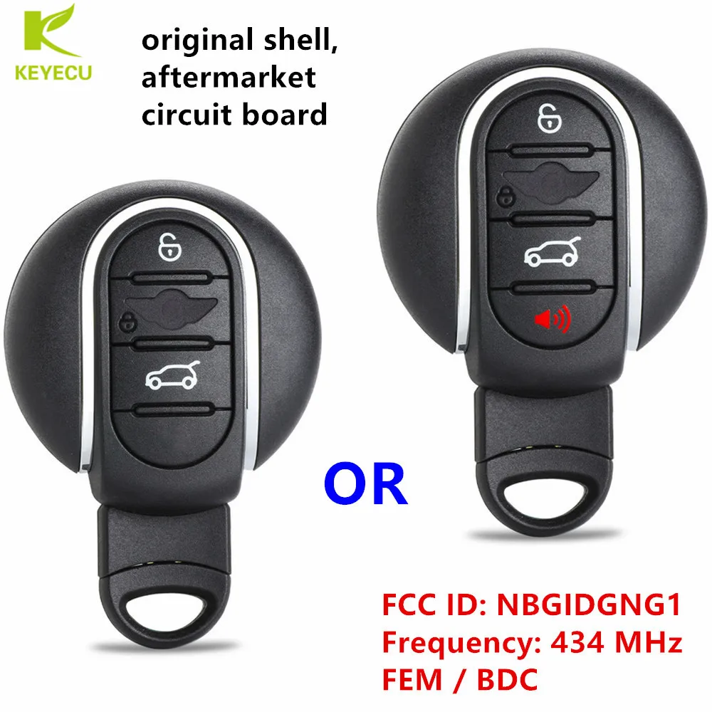 Запасная деталь KEYECU 3/4 кнопки 434 МГц для Mini Copper 2014 2018 Clubman 2015 2019 NBGIDGNG1 / FEM BDC|Ключ от
