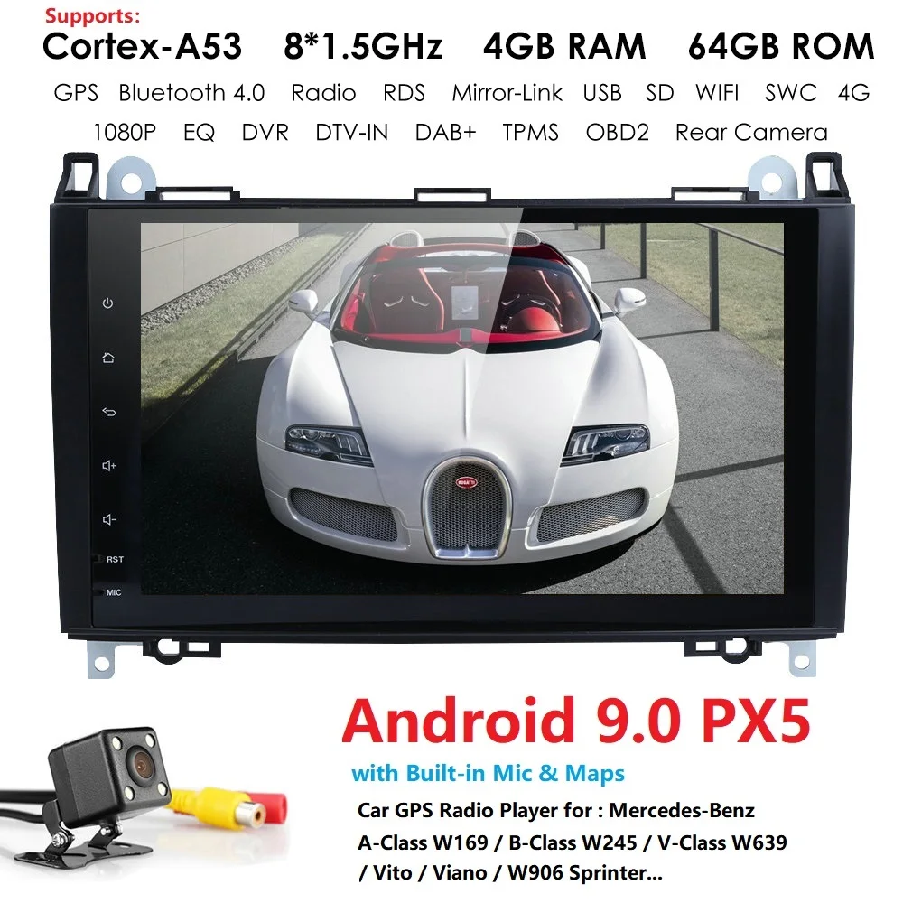 4G+ 64G 4GWIFI 2din no-DVD gps головное устройство для Mercedes Benz B200 A B класс W169 W245 Viano Vito W639 Sprinter W906 Bluetooth радио