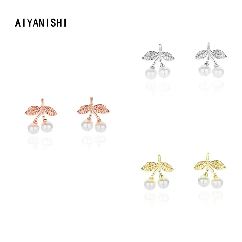 

AIYANISHI Elegant 925 Sterling Silver Shell Pearl Leaves Earrings Wedding Engagement Silver Cute Earrings Lover Party Gifts