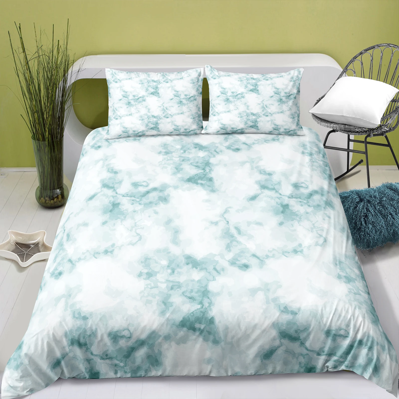 

Комплект постельного белья из зеленого мрамора, Классический пододеяльник с наволочкой, постельное белье, комплект с зеленым одеялом, Коро...