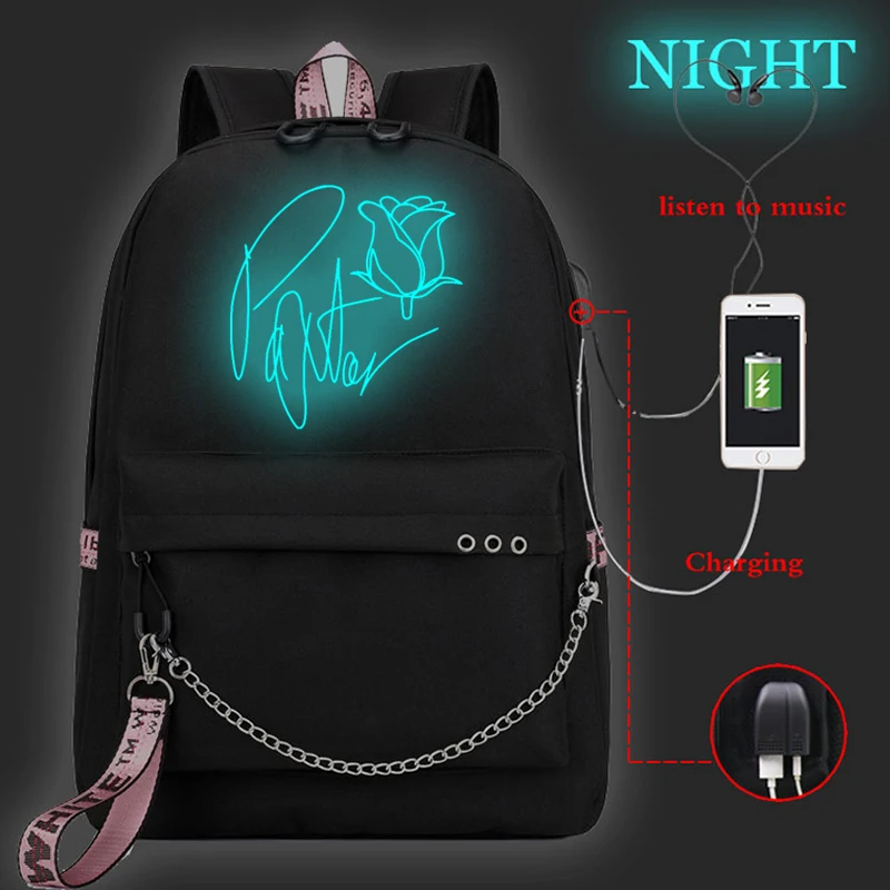 

Fashion Luminous Backpack Payton Moormeier USB School Bag Korean Style Teen Women Leisure Schoolbag Payton Moormeier Mochilas