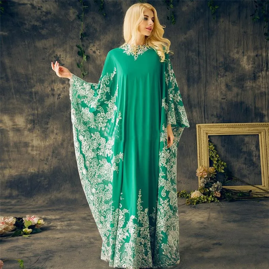 

Modest Arabic Dubai Green Evening Dresses 2021 O-neck Sequins Beading Long Sleeves Prom Gowns Lace Applique Vestido de Novia