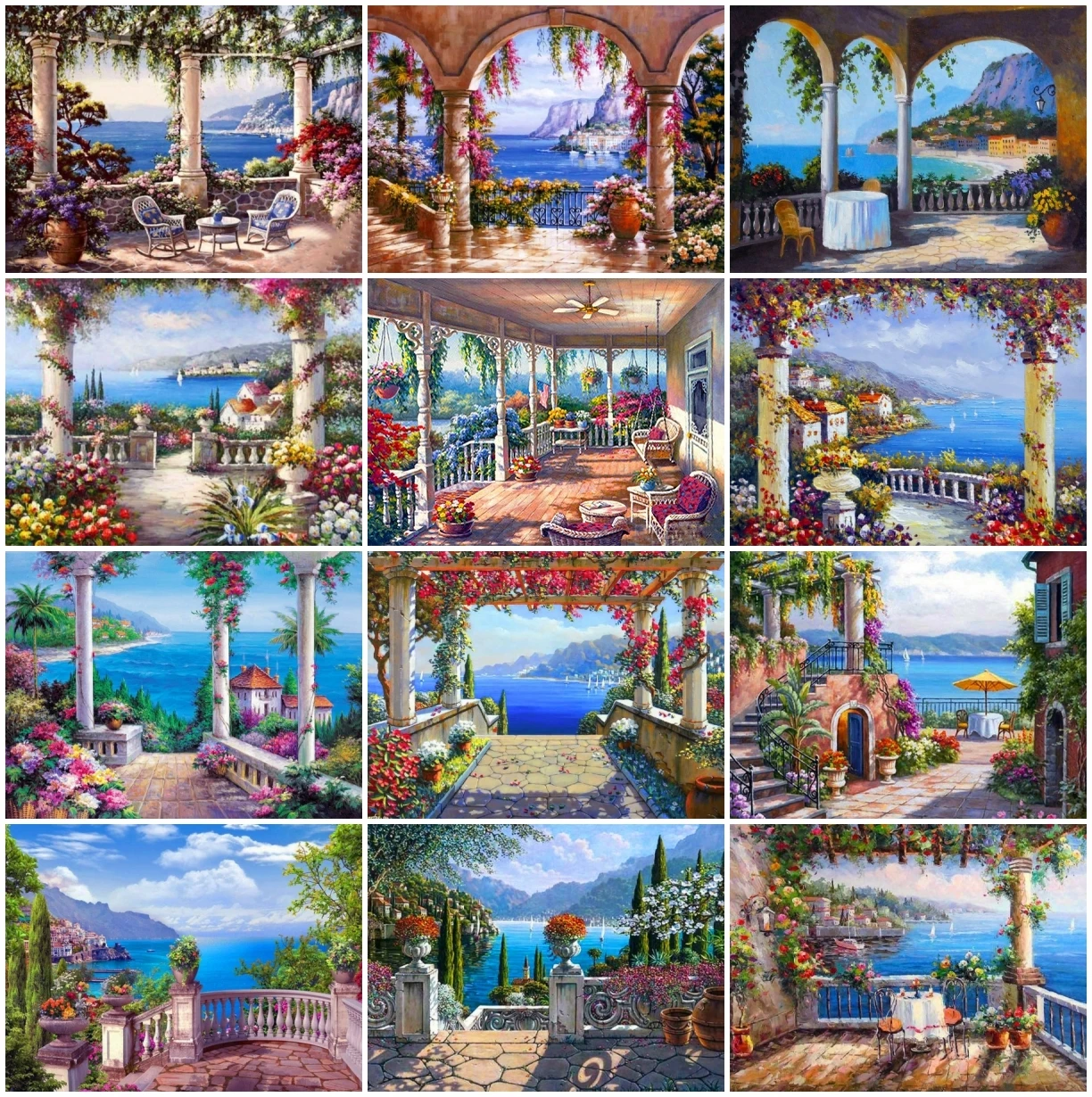 

AZQSD полная квадратная алмазная живопись город Приморский Вышивка крестом Алмазная вышивка пейзаж мозаичное ремесло украшение для дома