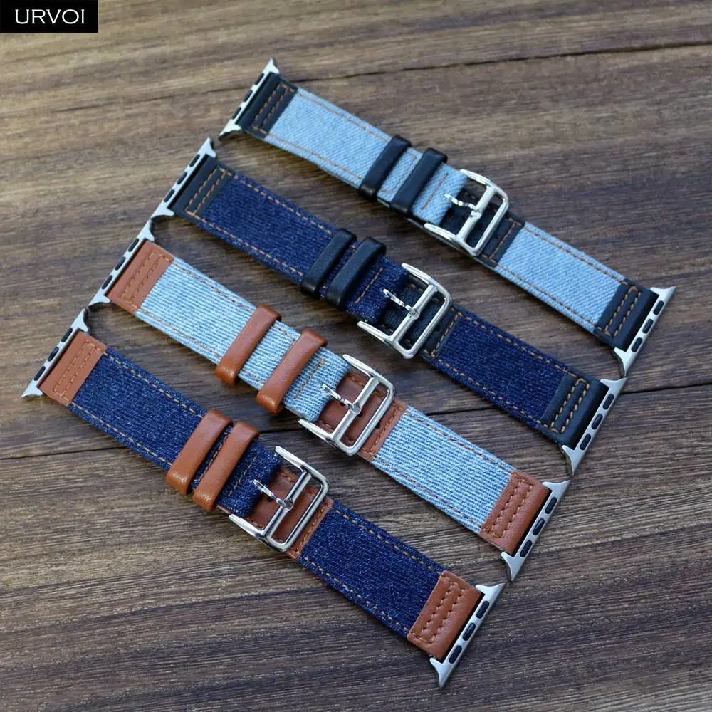 Джинсовая лента URVOI для Apple Watch 6 SE 5 4 321 кожаный ремешок с джинсовым ремешком