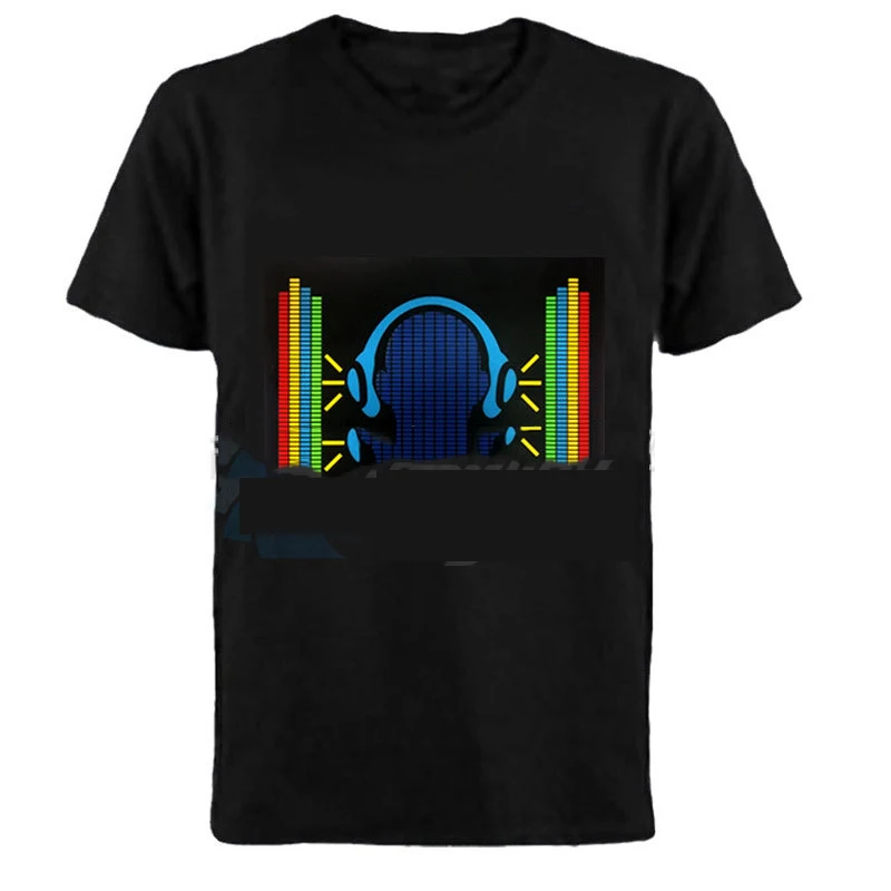 Светящаяся футболка со светодиодной подсветкой черная модная одежда с голосовым