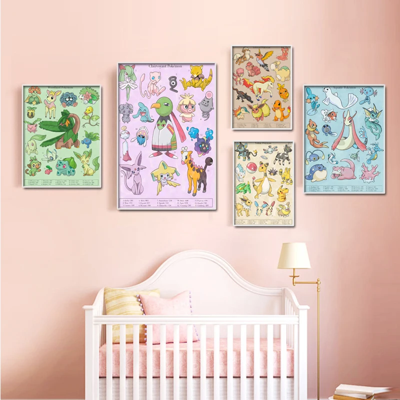 

Pokemon Poster Print Pikachu Bulbasaur Charmander Squirtle Art Canvas Painting Cartoon Anime Mural Decoration Picture