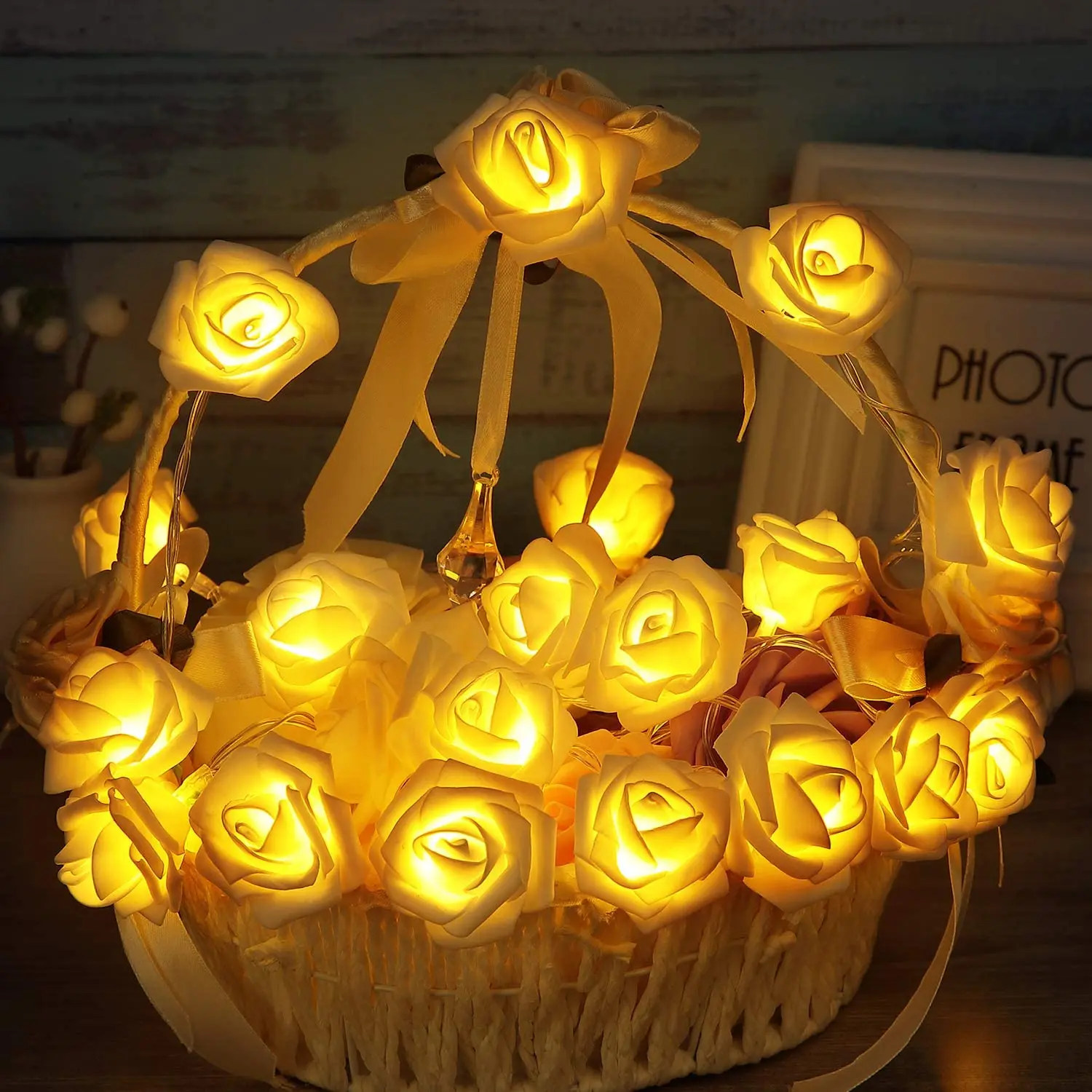 

10Leds Rose Flower String Lights Battery Operated Rose Christmas Lights for Valentine Wedding Holiday Christmas Party Decor Lamp