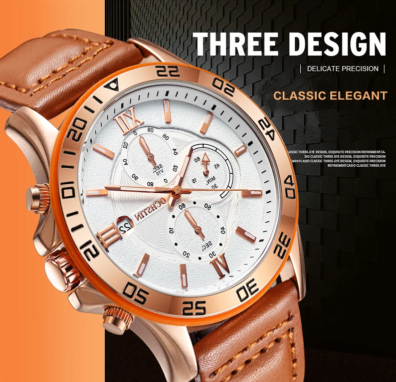 reloj hombre OCHSTIN Rose Gold Luxury watch Automatic Calendar business men watch in Casual sport leather band quartz watch men