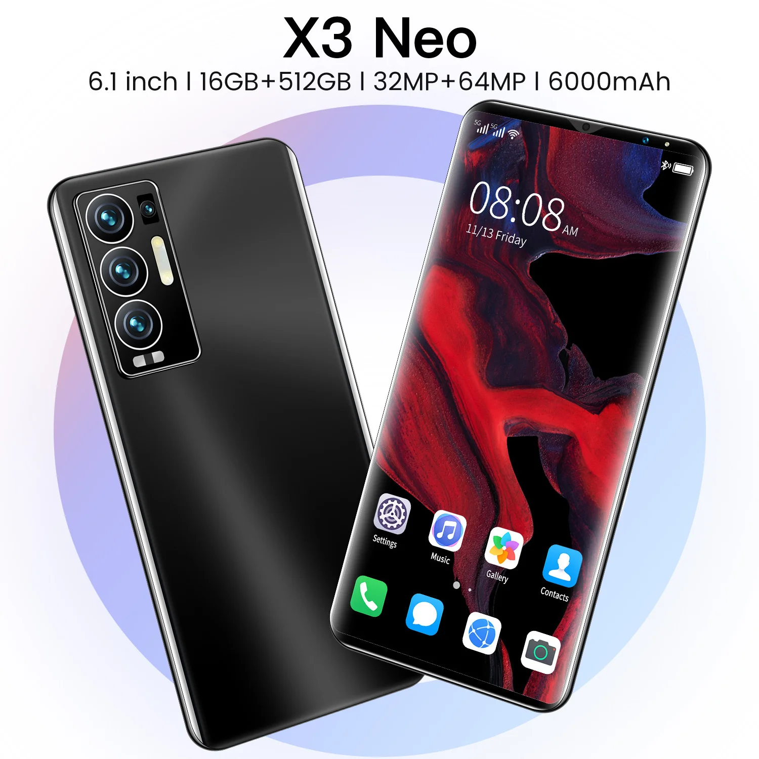 

Global edition X3 NEO Android11.0 Large MEMORY 16-512GB Dual card dual standby 6.1-inch HD face recognition gaming smartphone