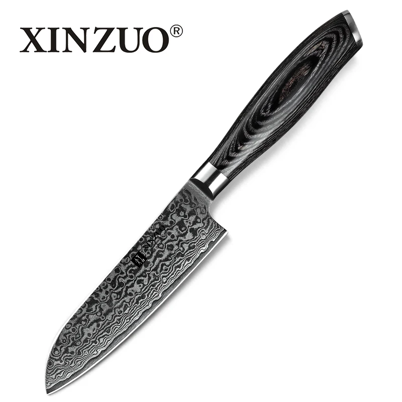 XINZUO 5 дюймов нож Santoku японский 67 слоев Дамасские кухонные ножи VG10 стальной нож повара кованая сталь Pakka деревянная ручка