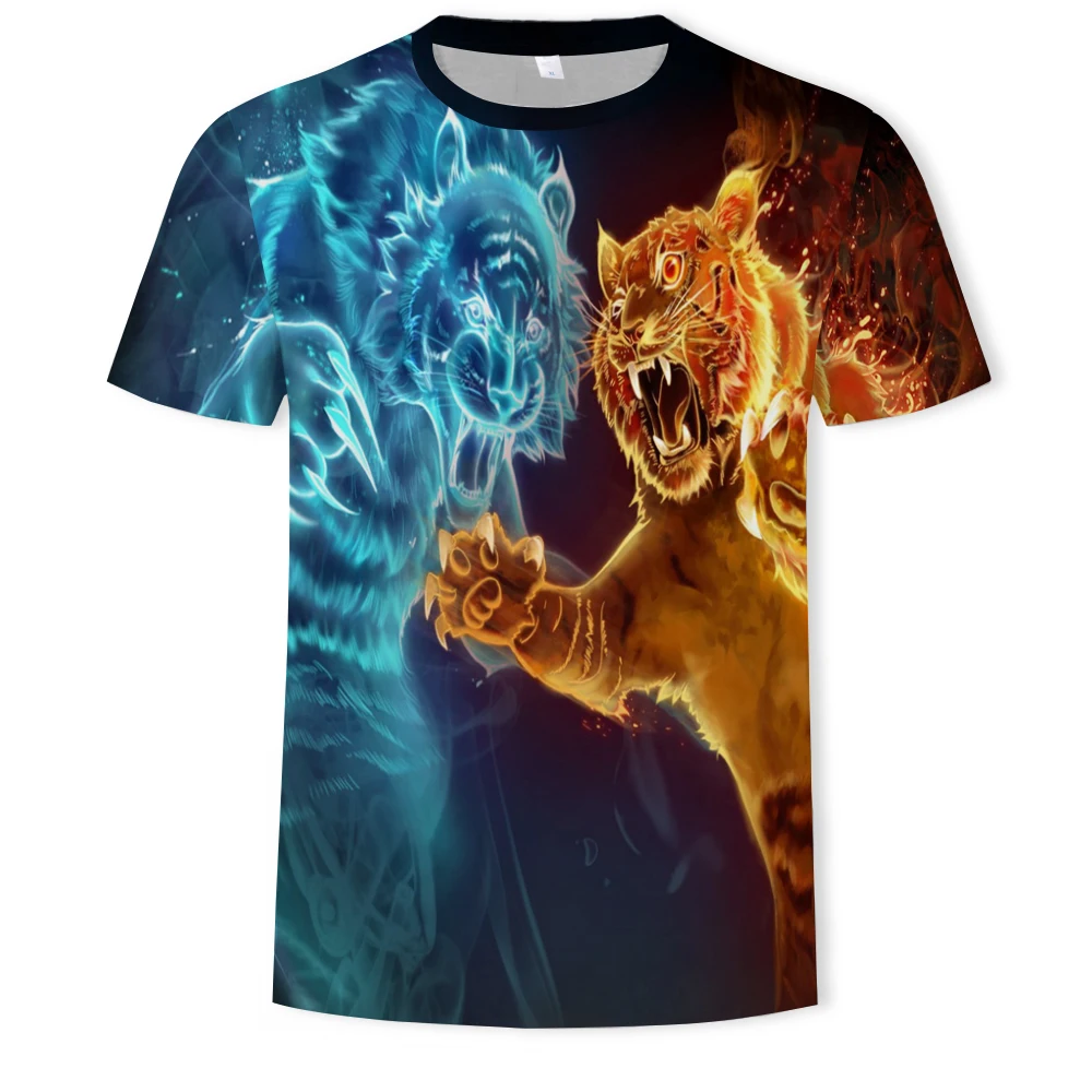 

In the summer of 2021, men and women 3D printed cool tiger lion T-shirt O collar comfortable wild short sleeve T-shirt