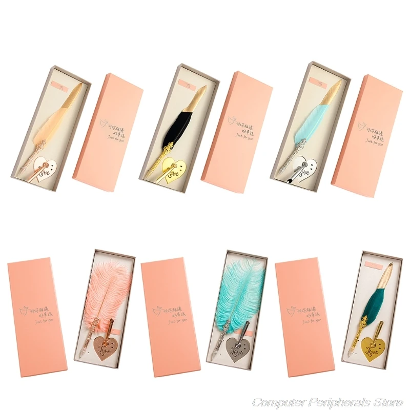 

Vintage 0.5mm Quill Dip Feather Pen Signature Ballpoint Pens with Heart Base Calligraphy Office School Supplies M03 21 Dropship