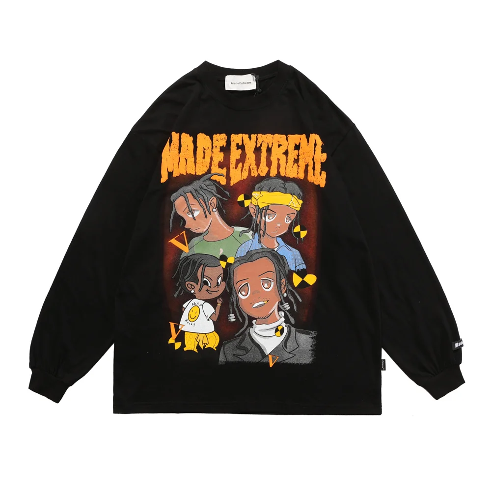 

Футболка мужская с длинным рукавом, мультяшный принт пены, хлопковый пуловер оверсайз в стиле хип-хоп, уличная одежда в стиле Харадзюку, пар...