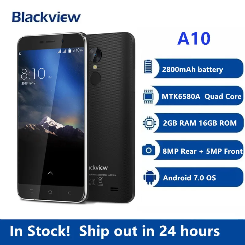 

Blackview A10 MT6580A Quad Core 2GB RAM 16GB ROM 5inch HD 3G Smartphone Android 7.0 Fingerprint 8.0MP Mobile Phone PK X30 X60L